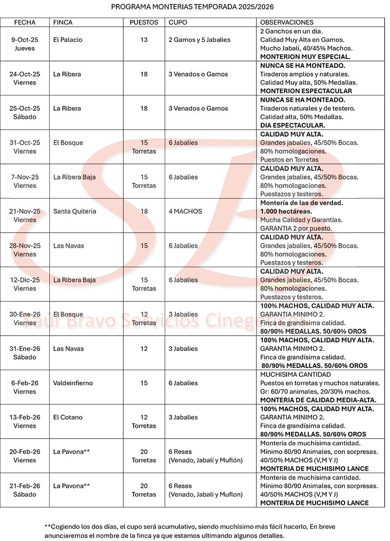 Programa de Monterias Saul Bravo 2023 2024