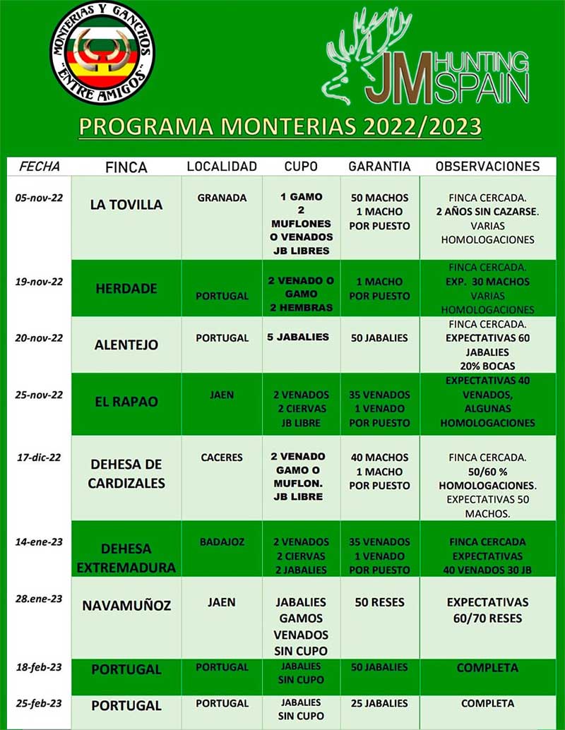 Programa de Monterias Entre Amigos 2022 2023