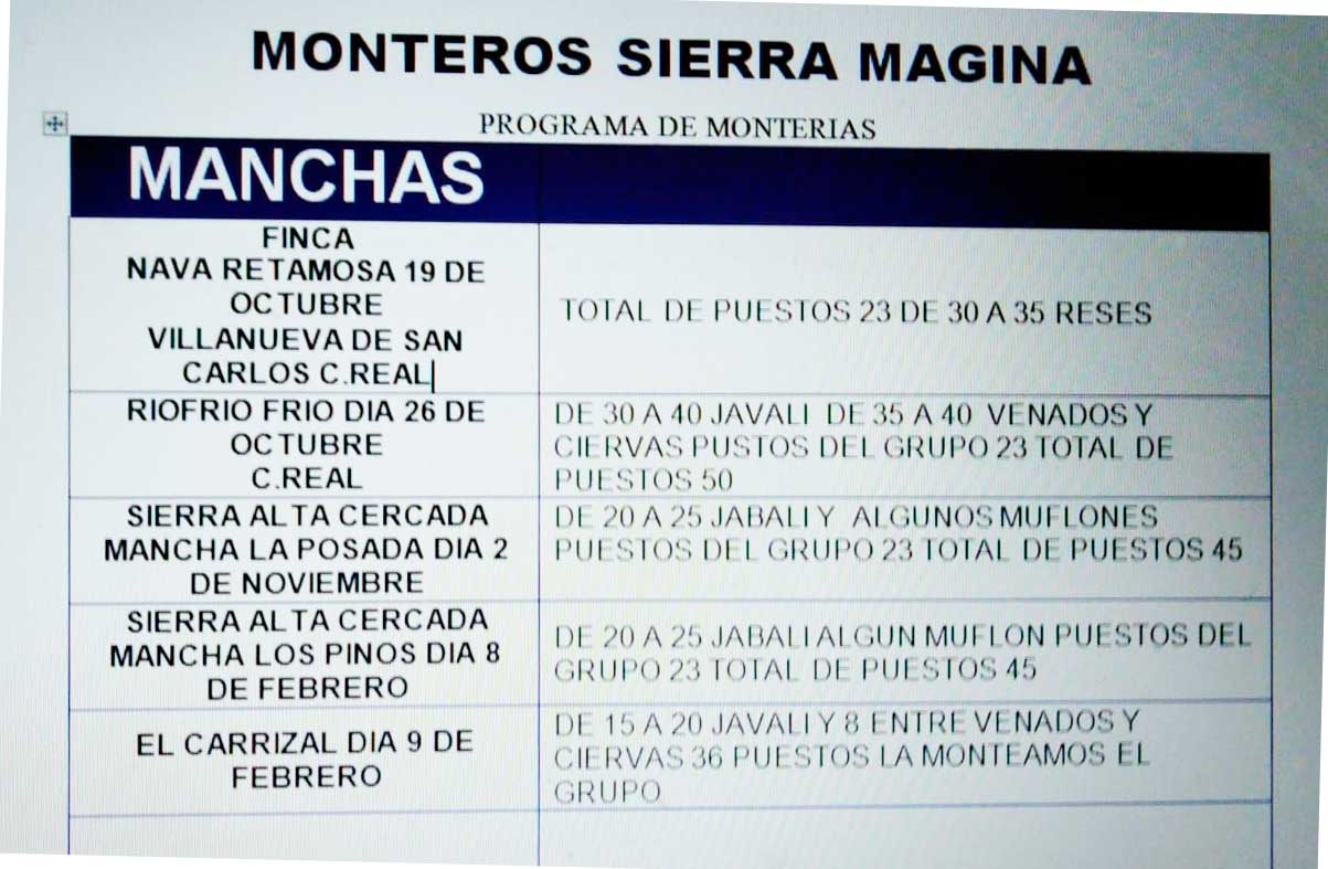 Programa Monterías Monteros Sierra Magina