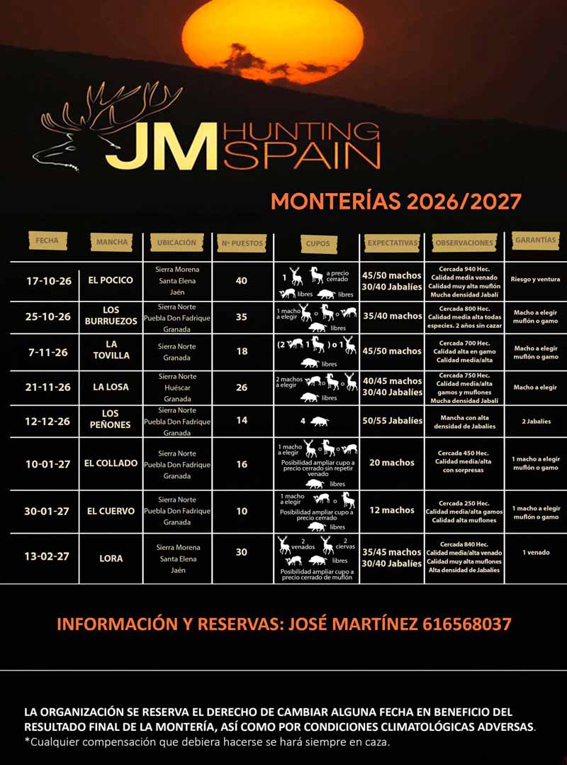Programa Monterias J M Hunting Spain